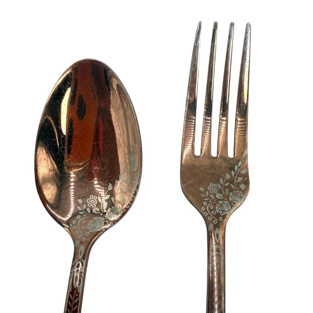Mismatched Flatware Set‎ 31pc Copper Rose Gold Mixed Patterns